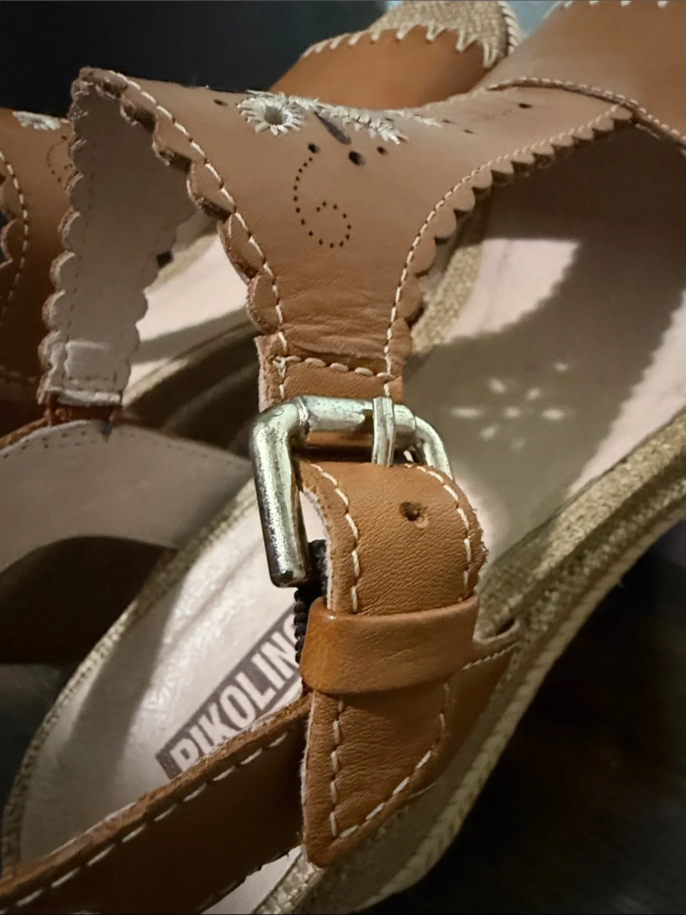 Pikolinos Mojacar Brandy Leather Espadrille Wedge Sandals Sz 39